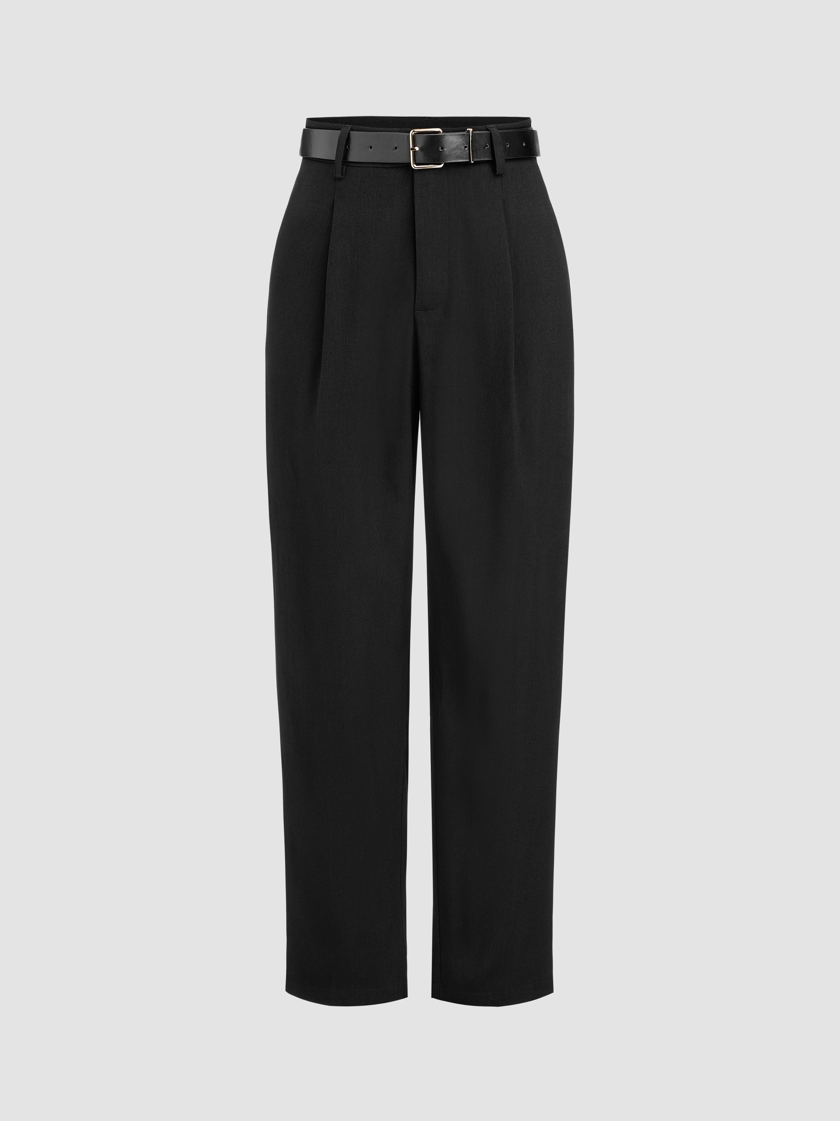 High Waist Solid Tapered Trousers With Belt Product Image