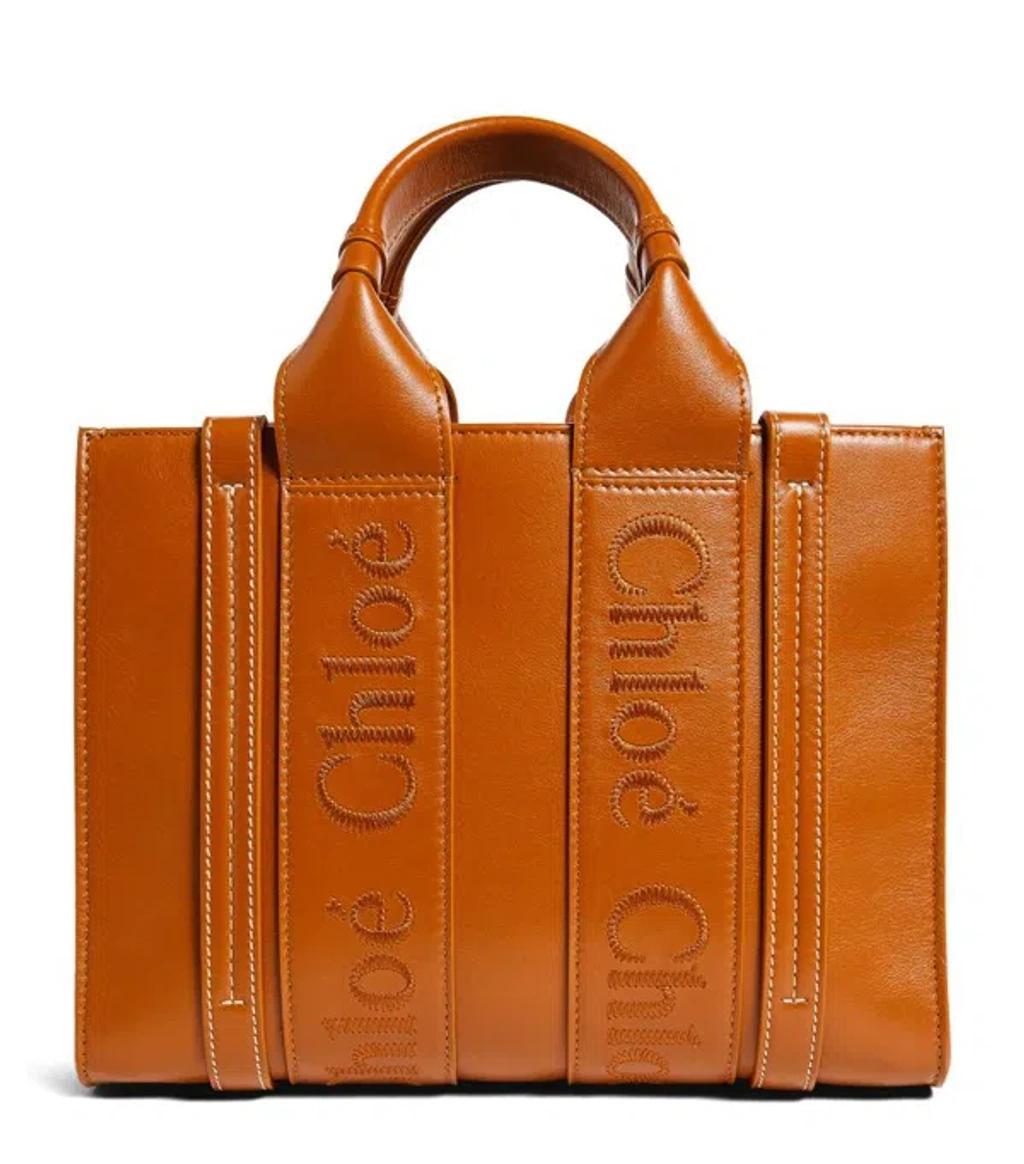 Small Leather Woody Tote Bag In Brown Product Image