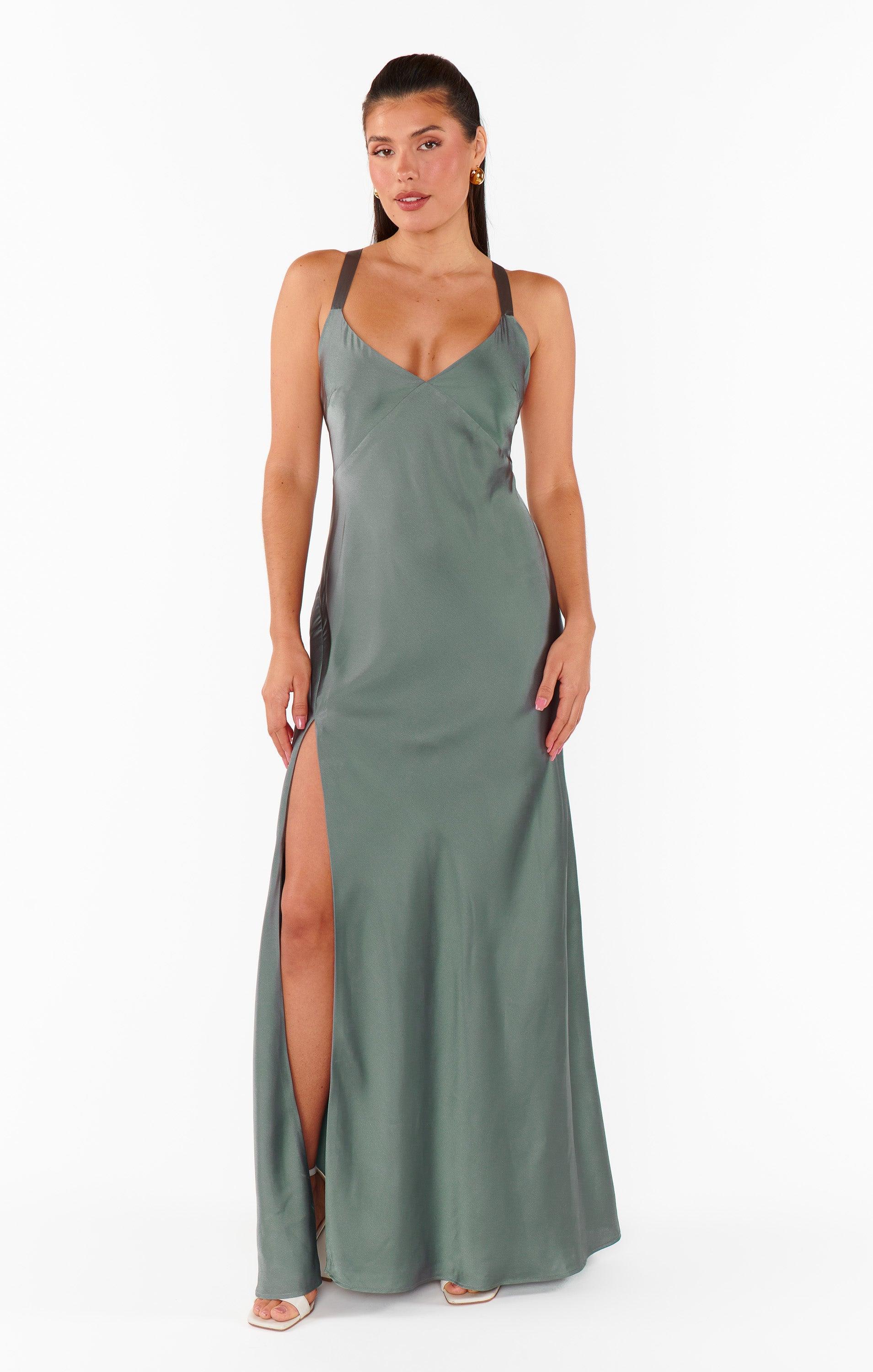 Anderson Maxi Dress ~ Deep Sage Luxe Satin Product Image