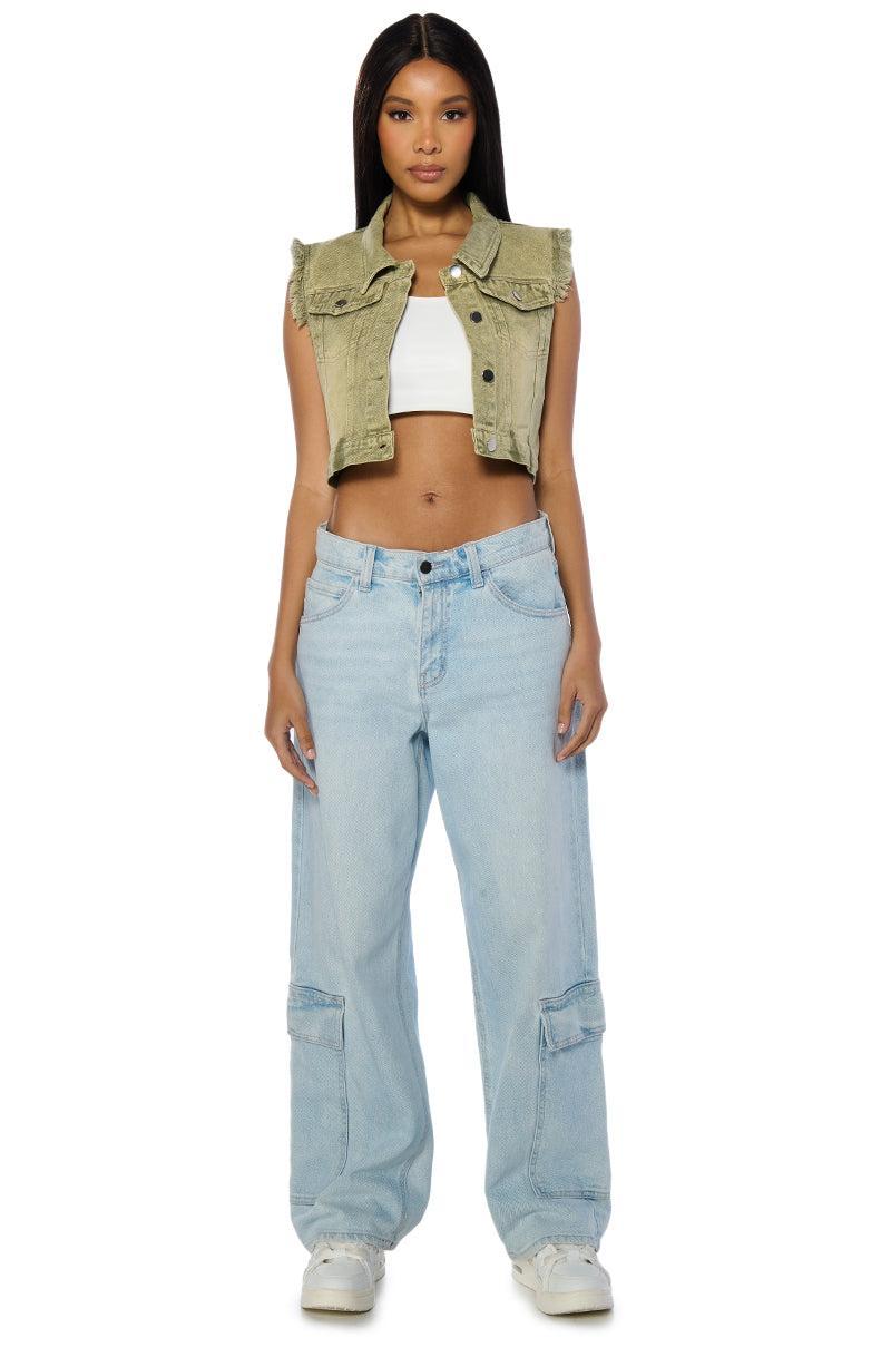 OLIVE DENIM CROP VEST Product Image