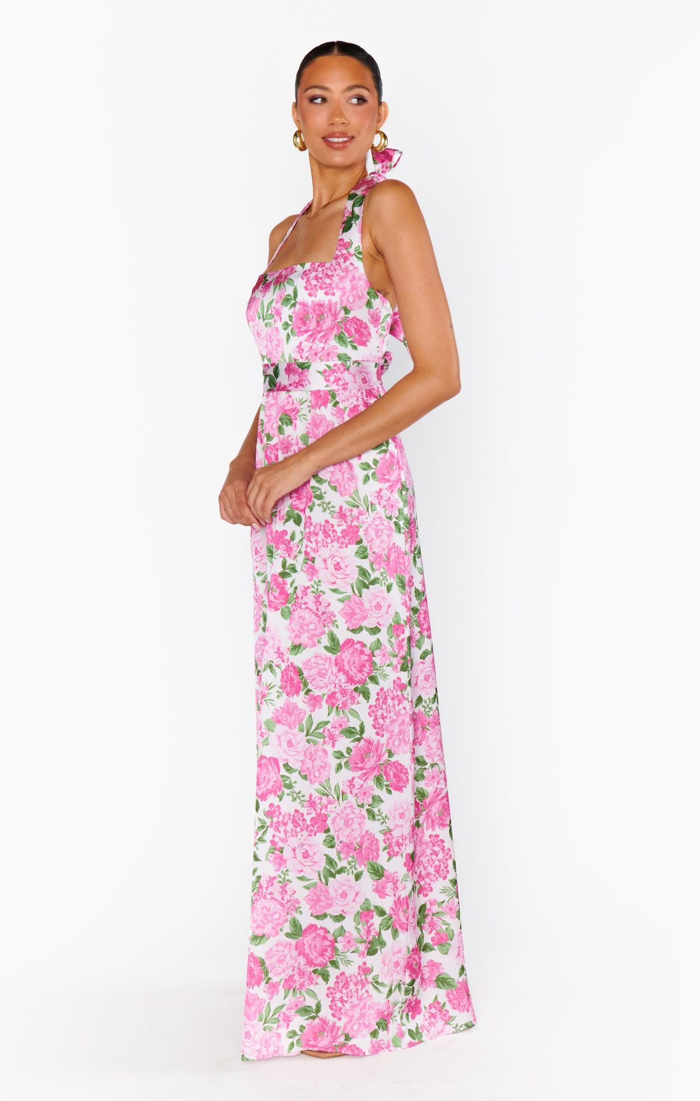 Hazel Halter Maxi Dress ~ Cottage Floral Pink Product Image