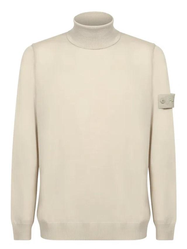 Logo Patch Roll Neck Jumper In Beige Product Image