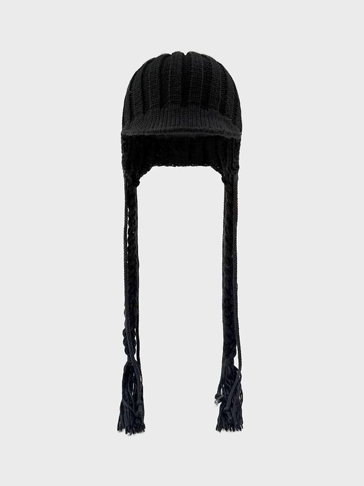 Plain Tassel Trim Knit Trapper Hat Product Image