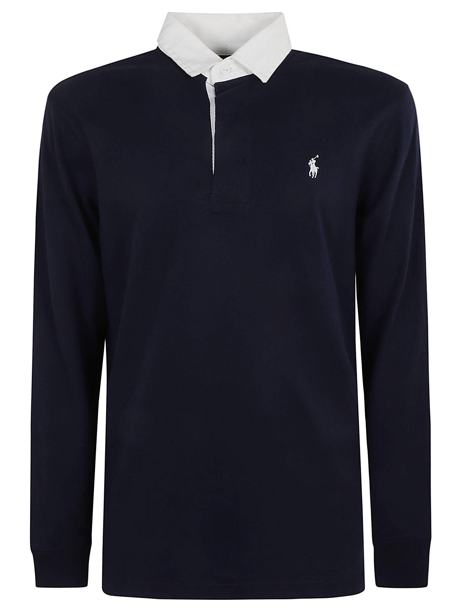 POLO RALPH LAUREN Logo Embroidered Long-sleeved Polo Shirt In Blue Product Image