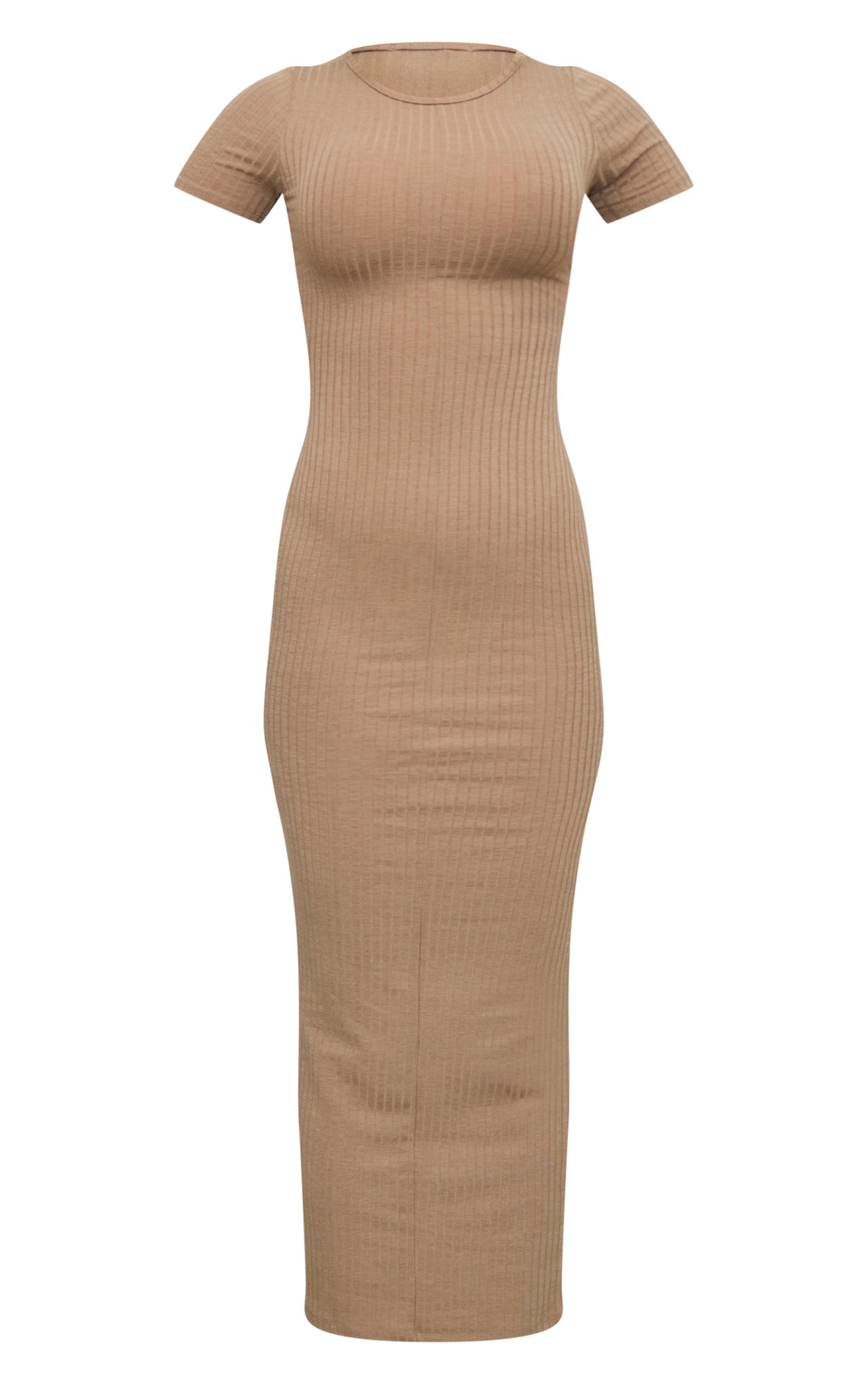 Taupe Rib Cap Sleeve Midaxi Dress Product Image