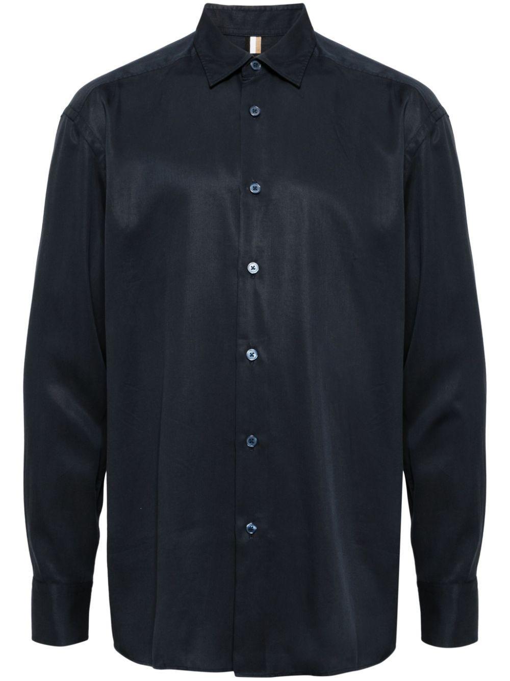 HUGO BOSS Button-up Cotton Shirt In Blue Product Image