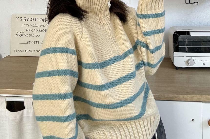 Turtleneck Striped Half-Zip Sweater Product Image