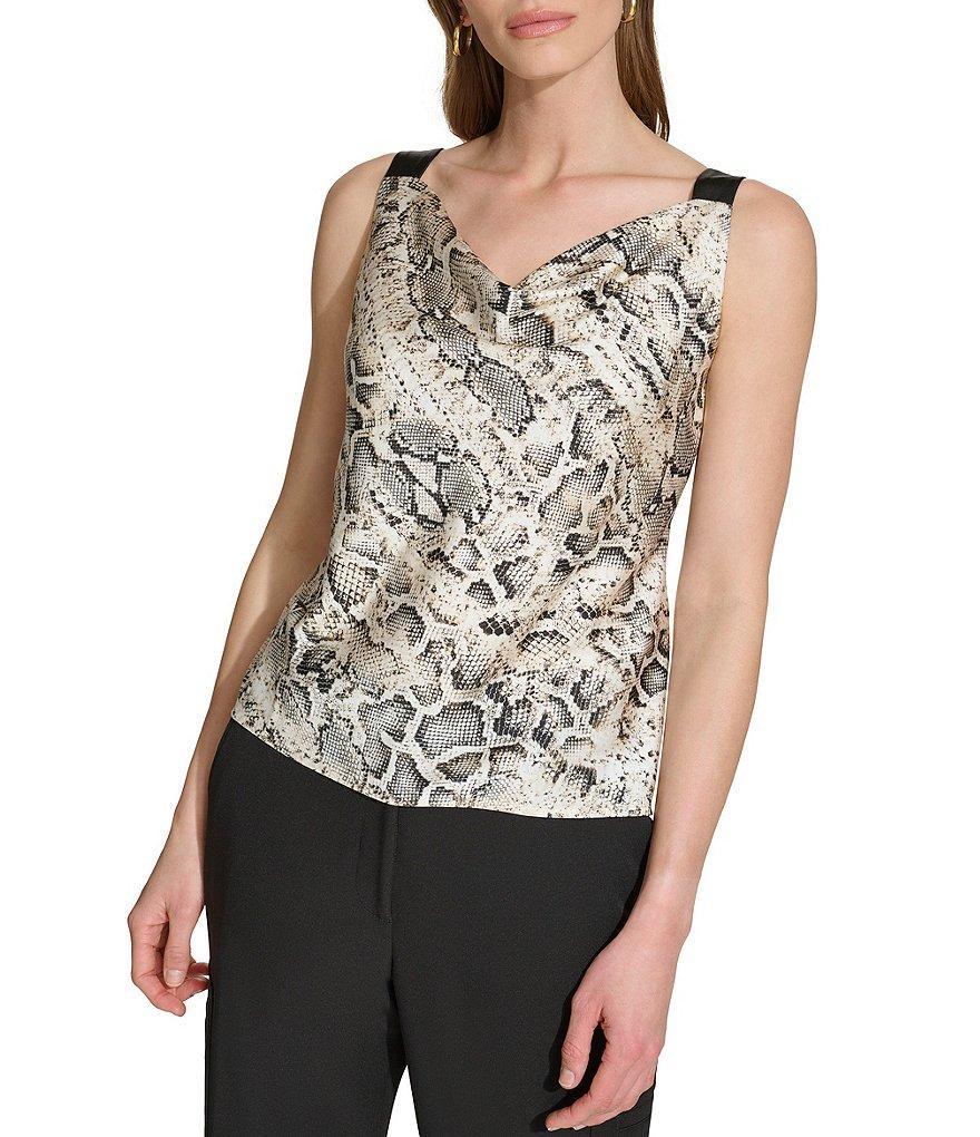 DKNY Snake Print Sueded Satin Cowl Neck Sleeveless Tank Product Image