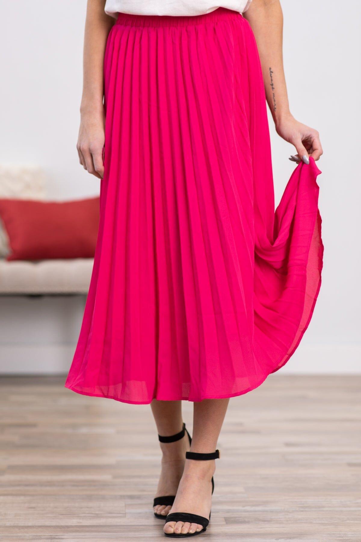 Hot Pink Accordion Pleat Midi Skirt Product Image