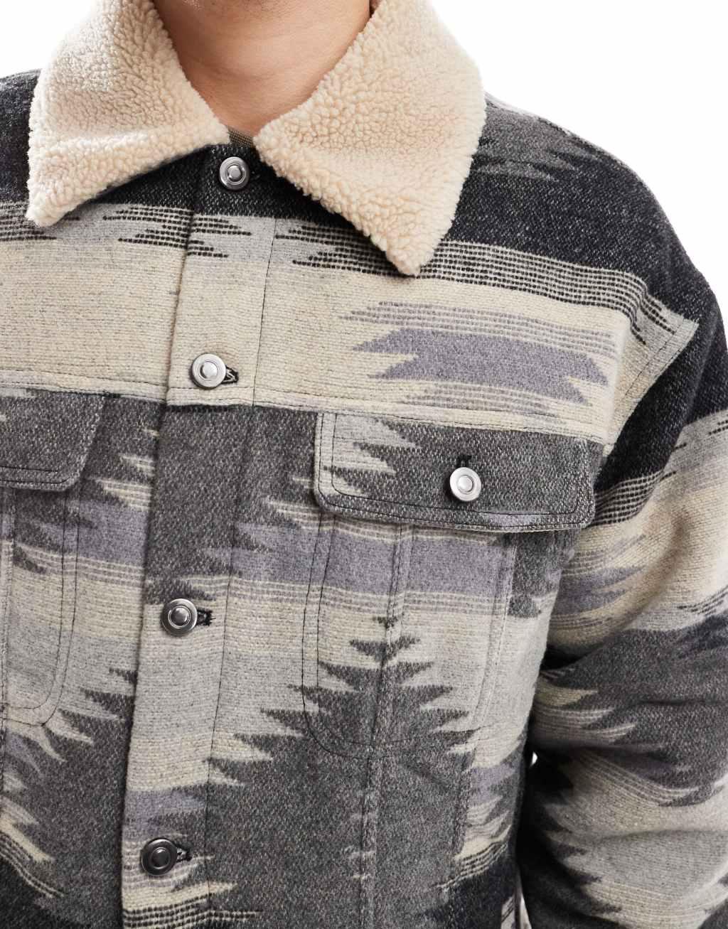 ASOS DESIGN oversized printed wool look harrington jacket in gray Product Image