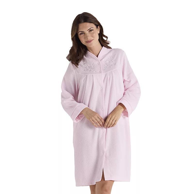 Womens Miss Elaine Essentials Brushed Back Terry Short Snap Robe Blue Product Image