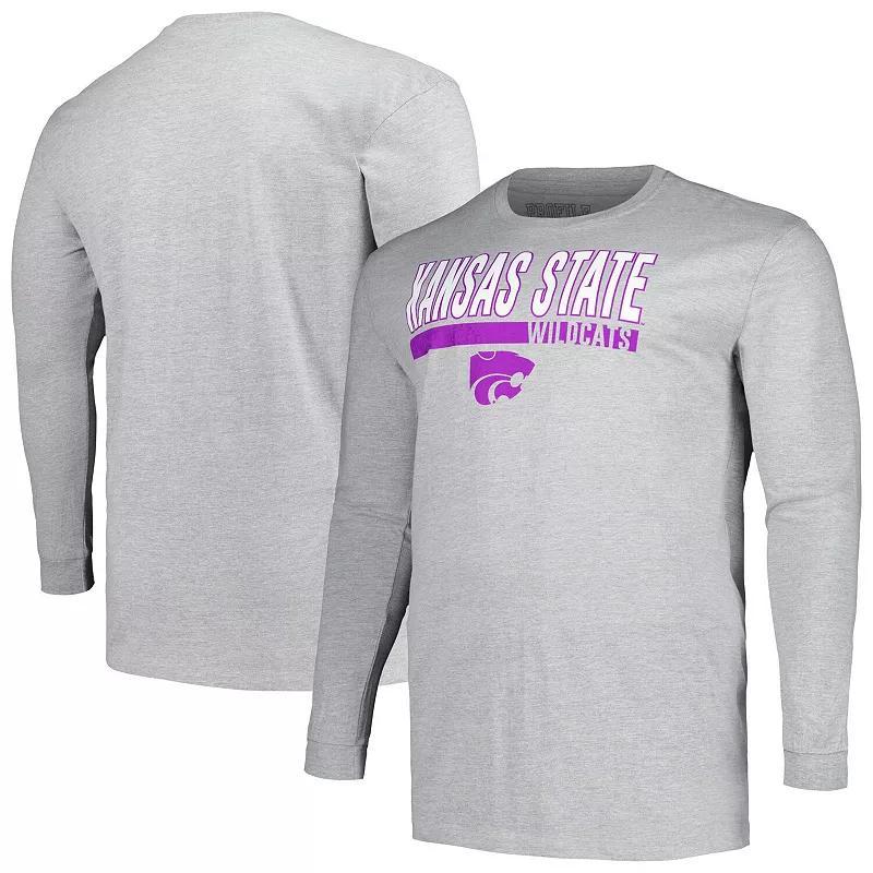 Mens Profile Gray Kansas State Wildcats Big & Tall Two-Hit Long Sleeve T-Shirt Product Image