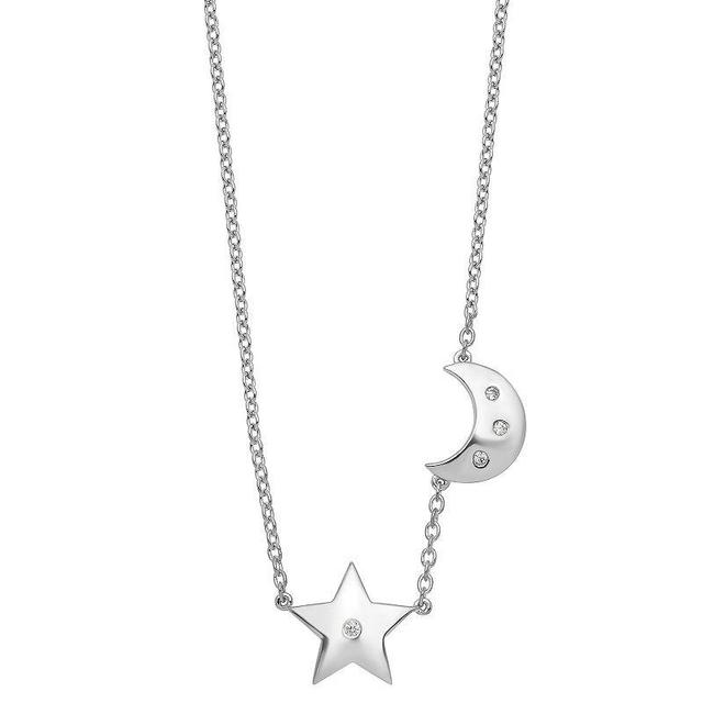 White Ice Sterling Silver Diamond Accent Star & Moon Necklace, Womens Product Image