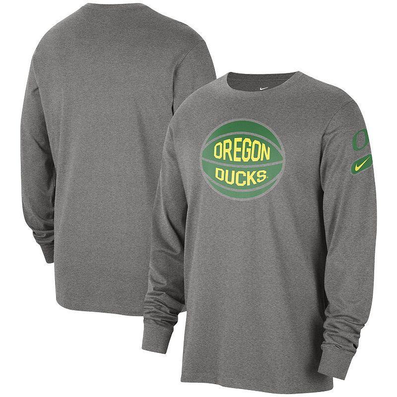 Mens Nike Heather Gray Oregon Ducks Fast Break Long Sleeve T-Shirt Product Image