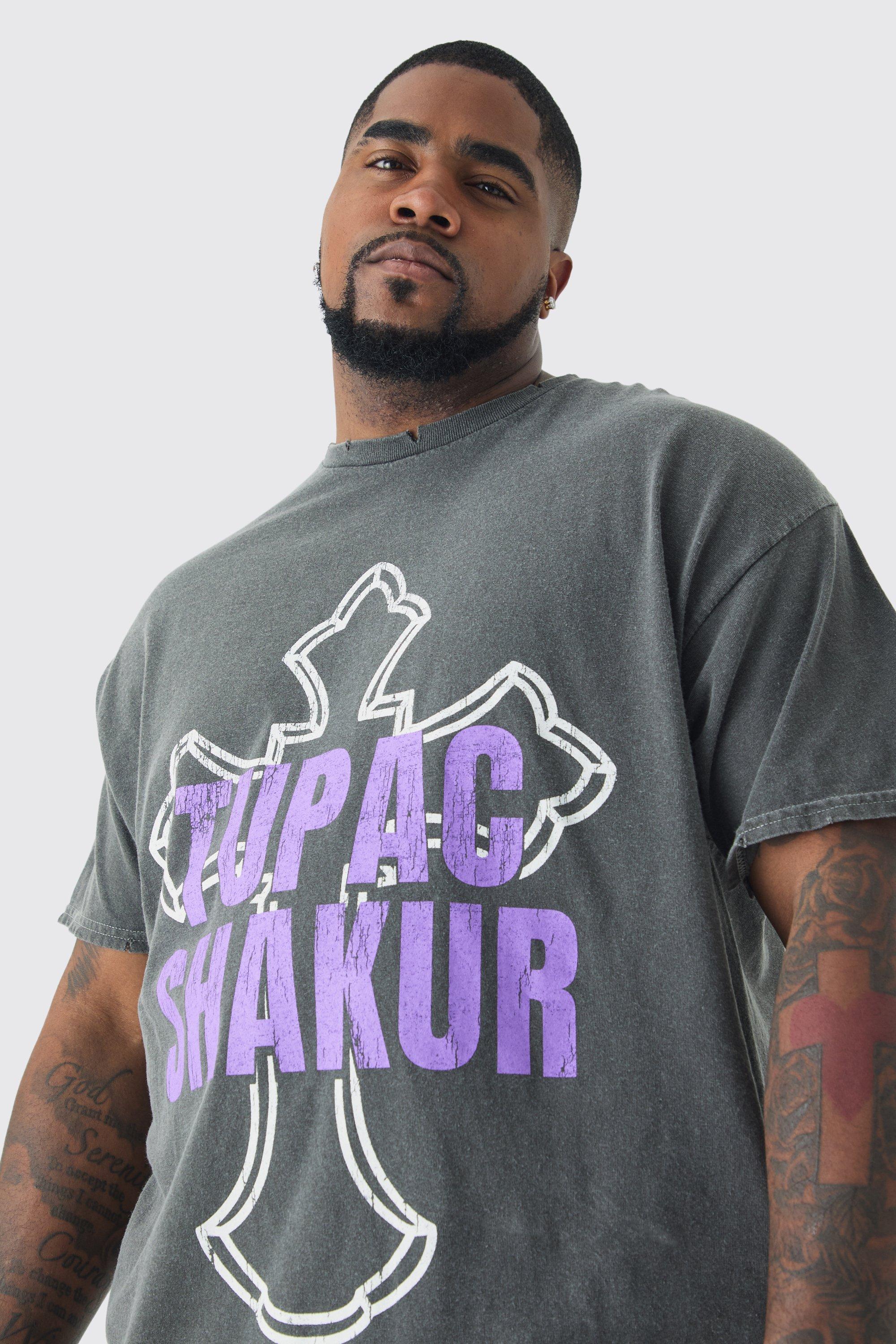 Mens Plus Tupac Cross Printed License T-shirt In Grey, Grey Product Image