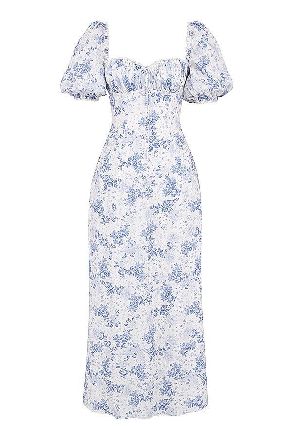 Felizia Blue Print Puff Sleeve Sundress - SALE Product Image