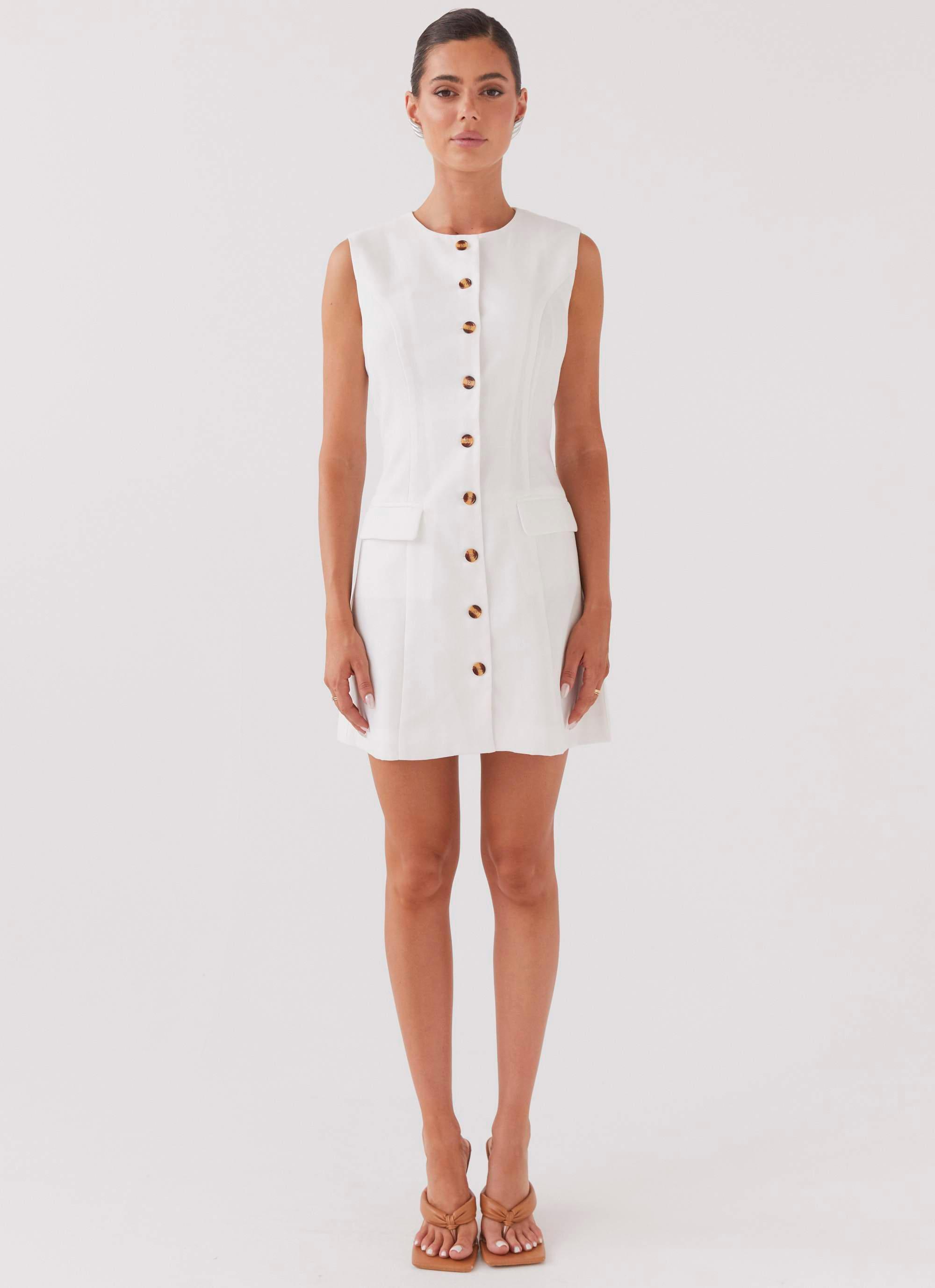 Castello Fiore Linen Mini Dress - White Product Image