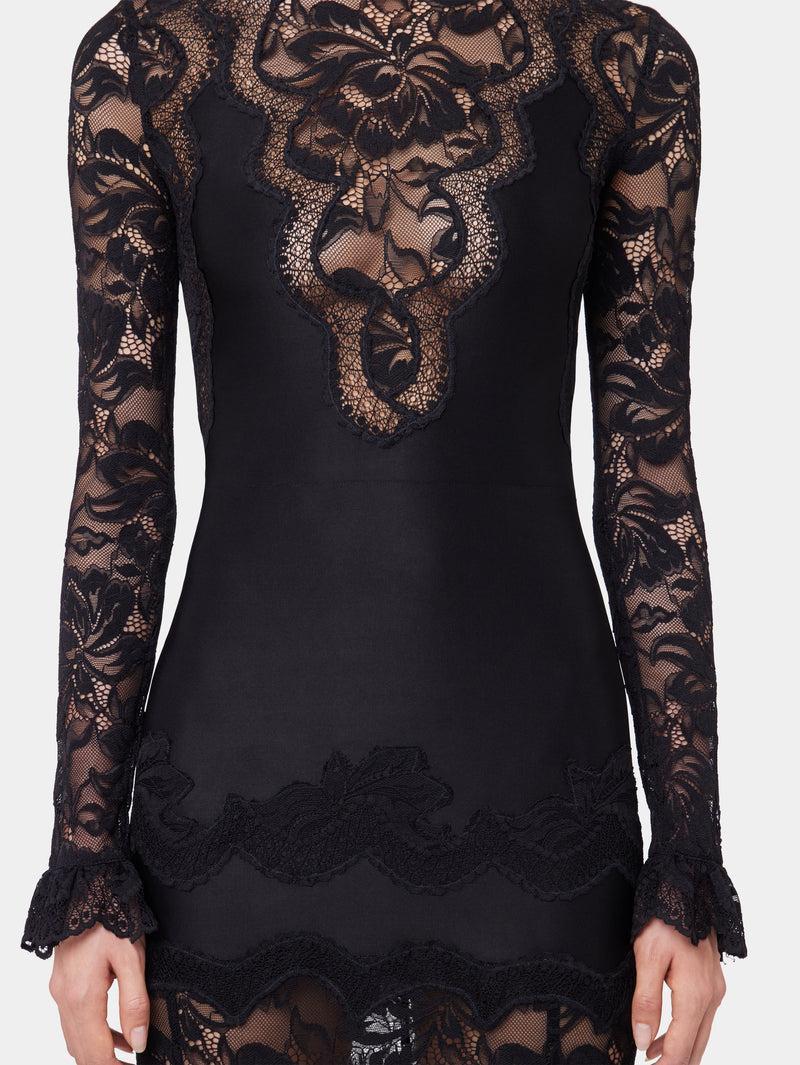 BLACK LONG DRESS IN LACE AND JERSEY Product Image