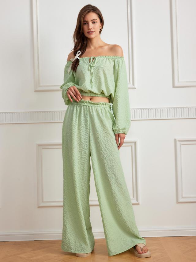 High Waist Solid Lettuce Trim Loungewear Pants Product Image