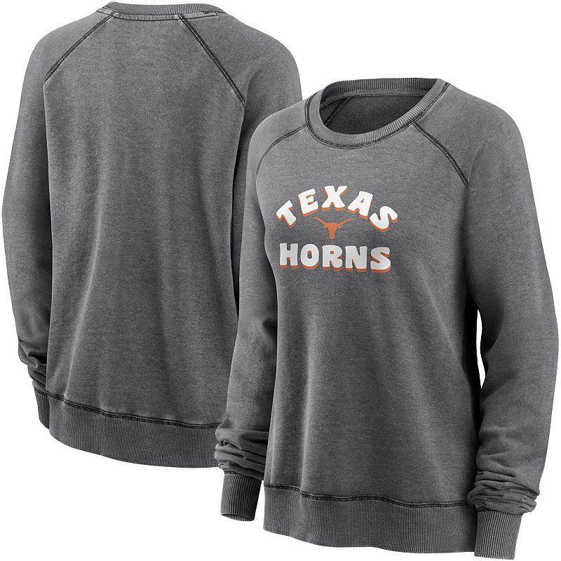 Womens Fanatics Branded Heathered Charcoal Texas Longhorns Retro Raglan Pullover Sweatshirt Product Image