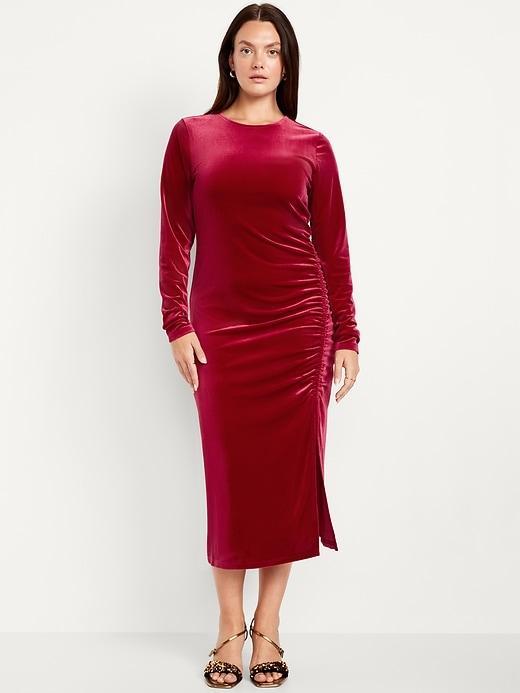 Ruched Velvet Midi Dress Product Image