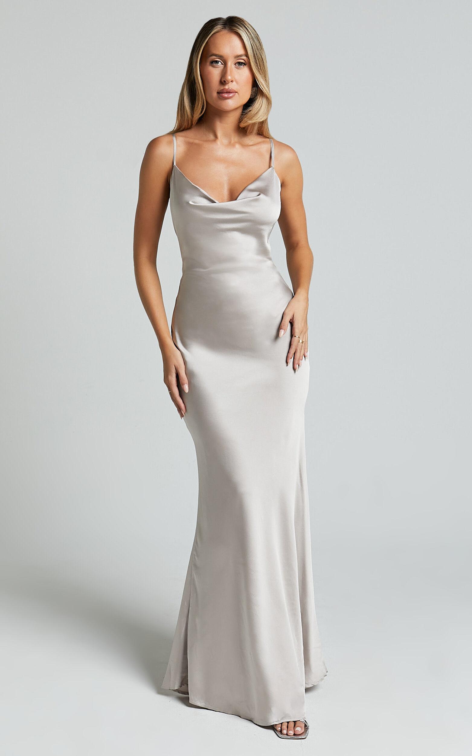 Lunaria Maxi Dress - Cowl Mermaid Slip Dress in Champagne Product Image