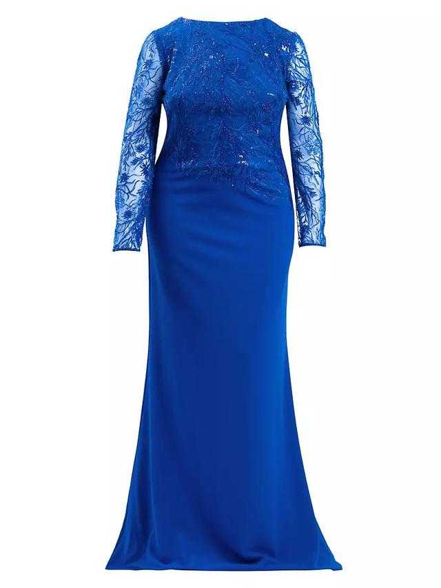 Plus Asymmetric Lace Long-Sleeve Gown Product Image