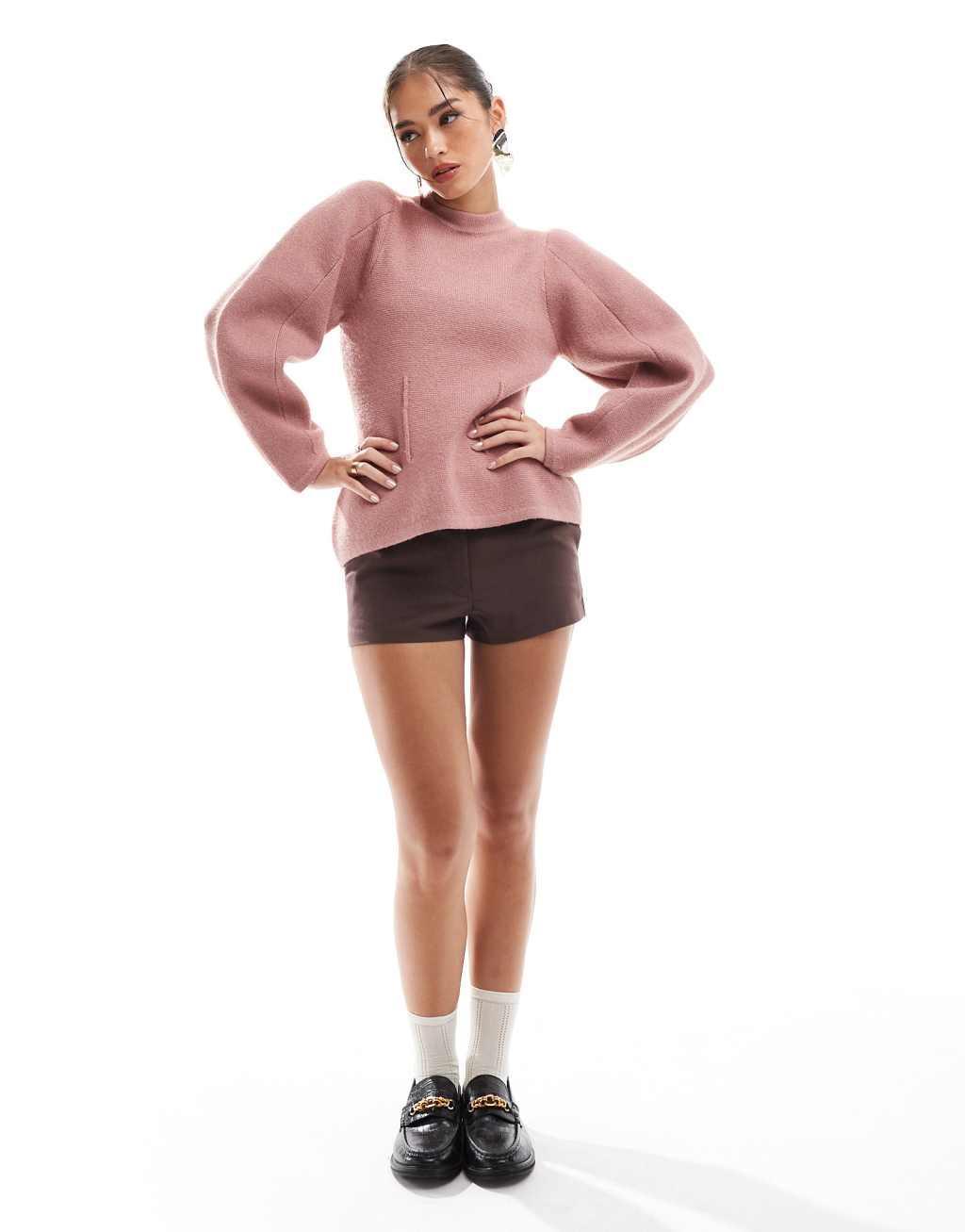 ASOS DESIGN crew neck structured sweater in pink Product Image