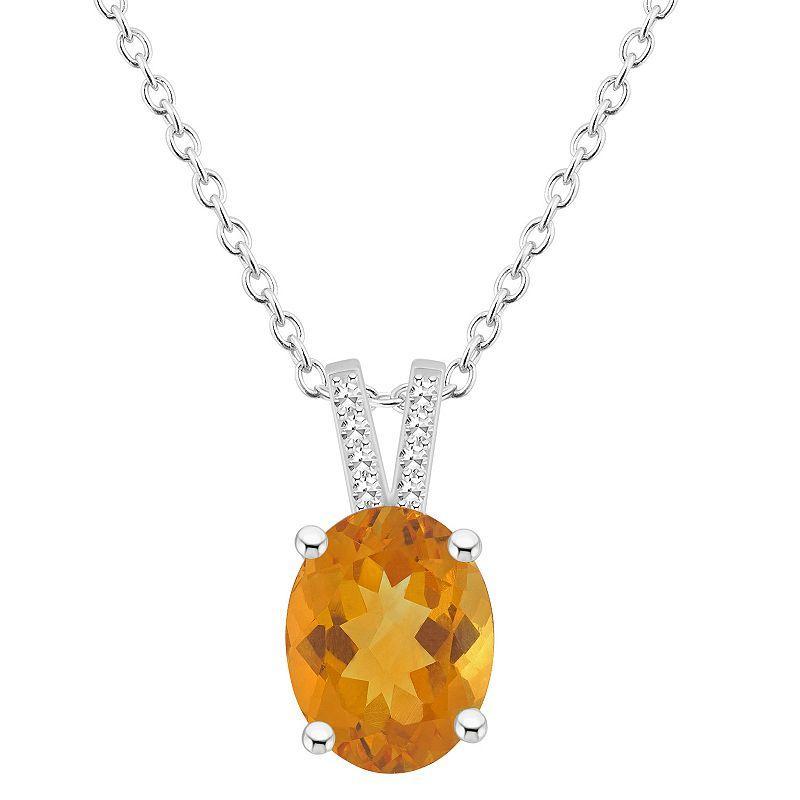 Alyson Layne Sterling Silver 10 mm x 8 mm Oval Gemstone & Diamond Accent Pendant Necklace, Womens Orange Product Image