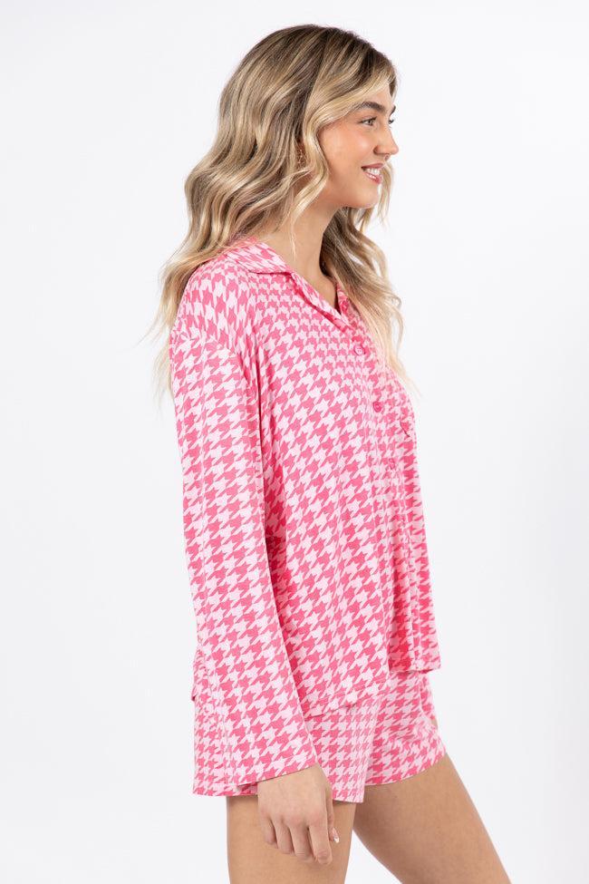 On A Cloud In Pink Houndstooth Pajama Set FINAL SALE Product Image