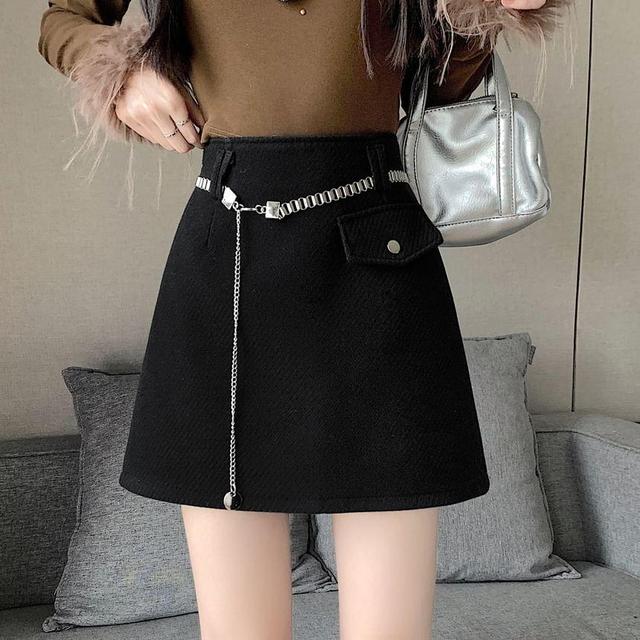 High Waist Plain Mini A-Line Skirt Product Image