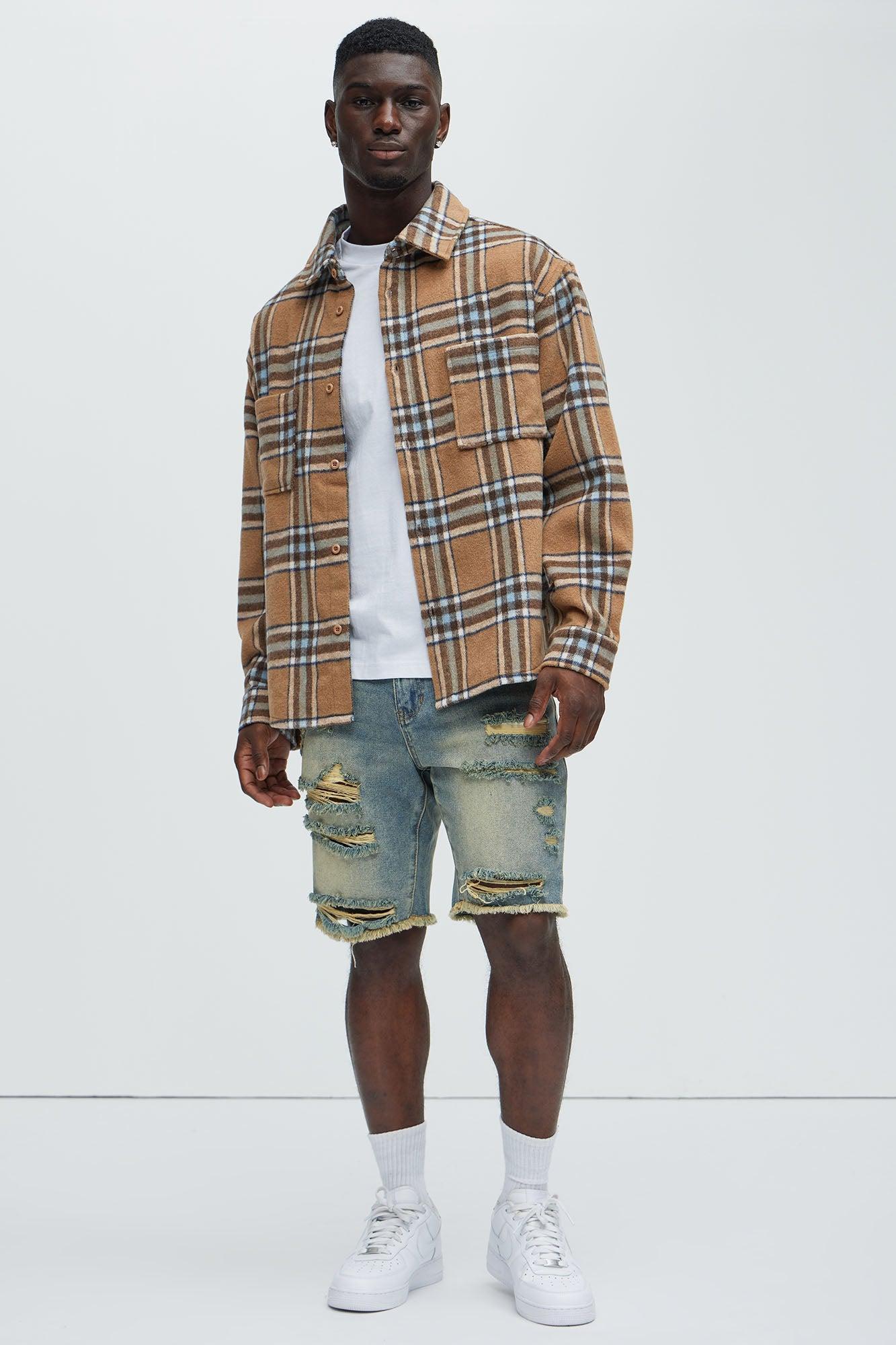 Come See Me Plaid Shacket - Beige Product Image