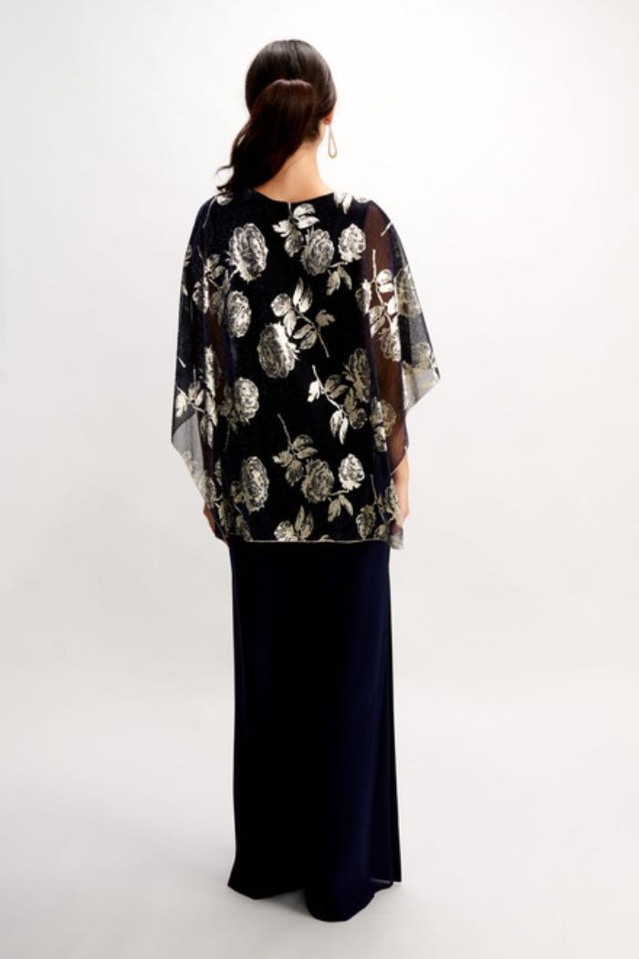 Navy and Metallic Gold Floral Cape Top Product Image