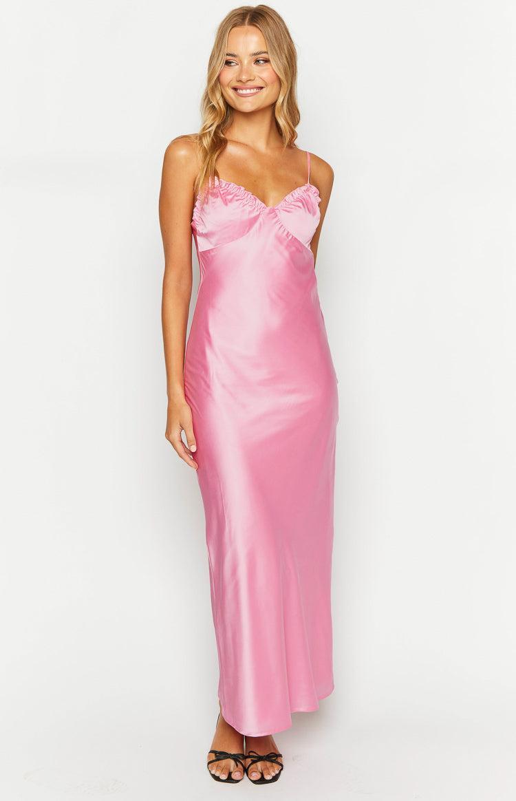 Mallory Pink Satin Maxi Dress Product Image