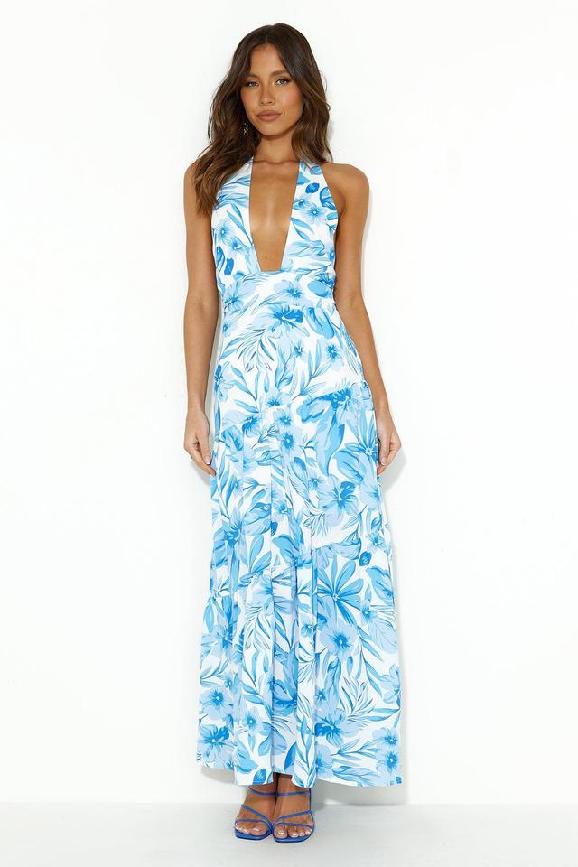 Tropical Island Halter Maxi Dress Blue Product Image