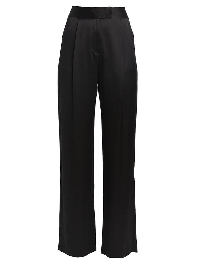 Womens Pleated Satin Wide-Leg Trousers Product Image