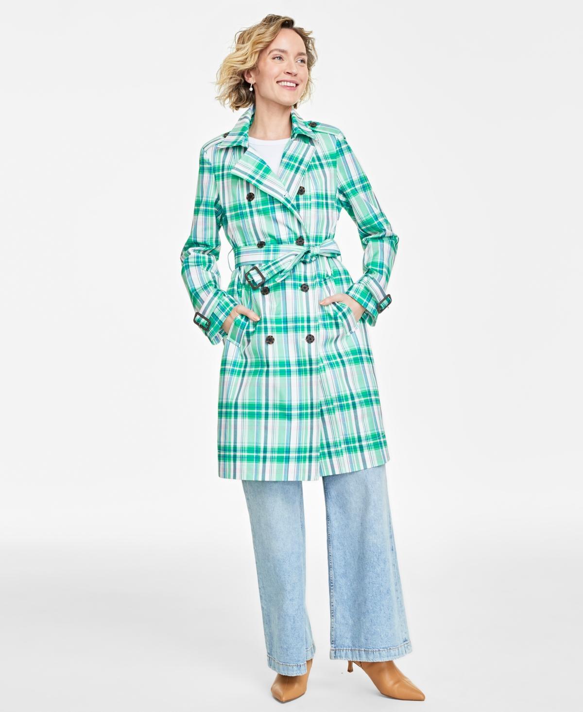 Women's Plaid Double-Breasted Trench Coat, Created for Macy's Product Image