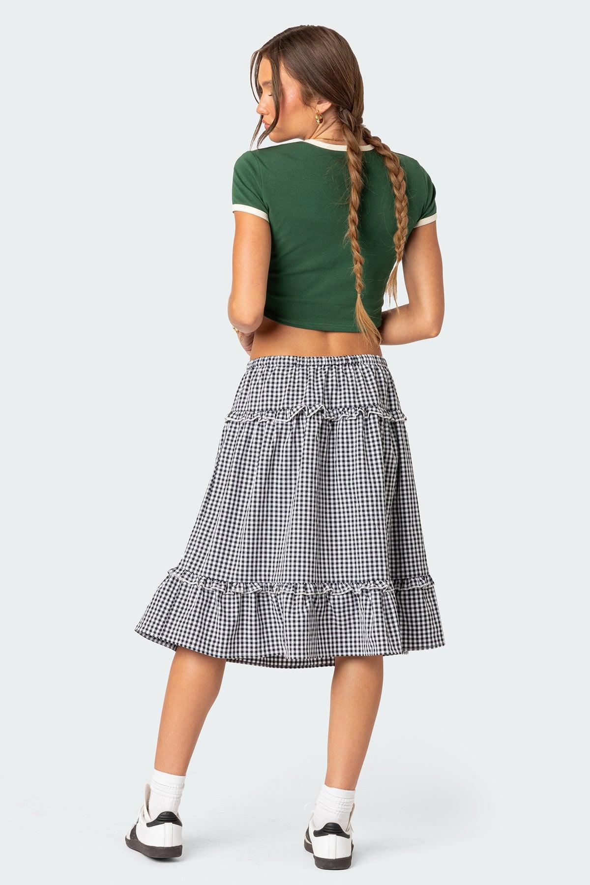 Plaid Tiered Midi Skirt Product Image