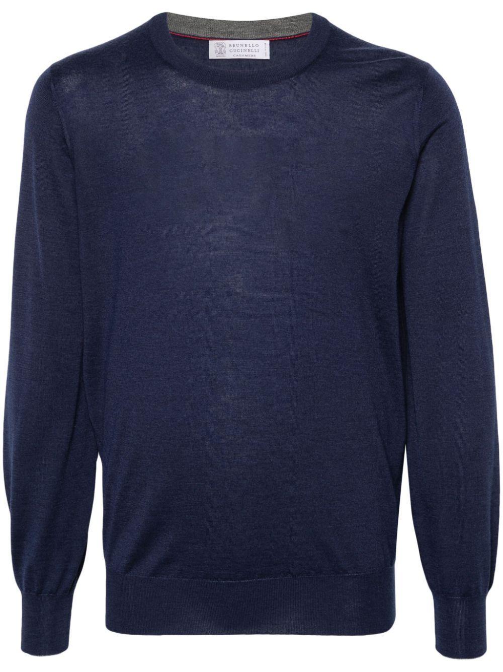 BRUNELLO CUCINELLI Mélange-effect Cashmere Jumper In Blue Product Image