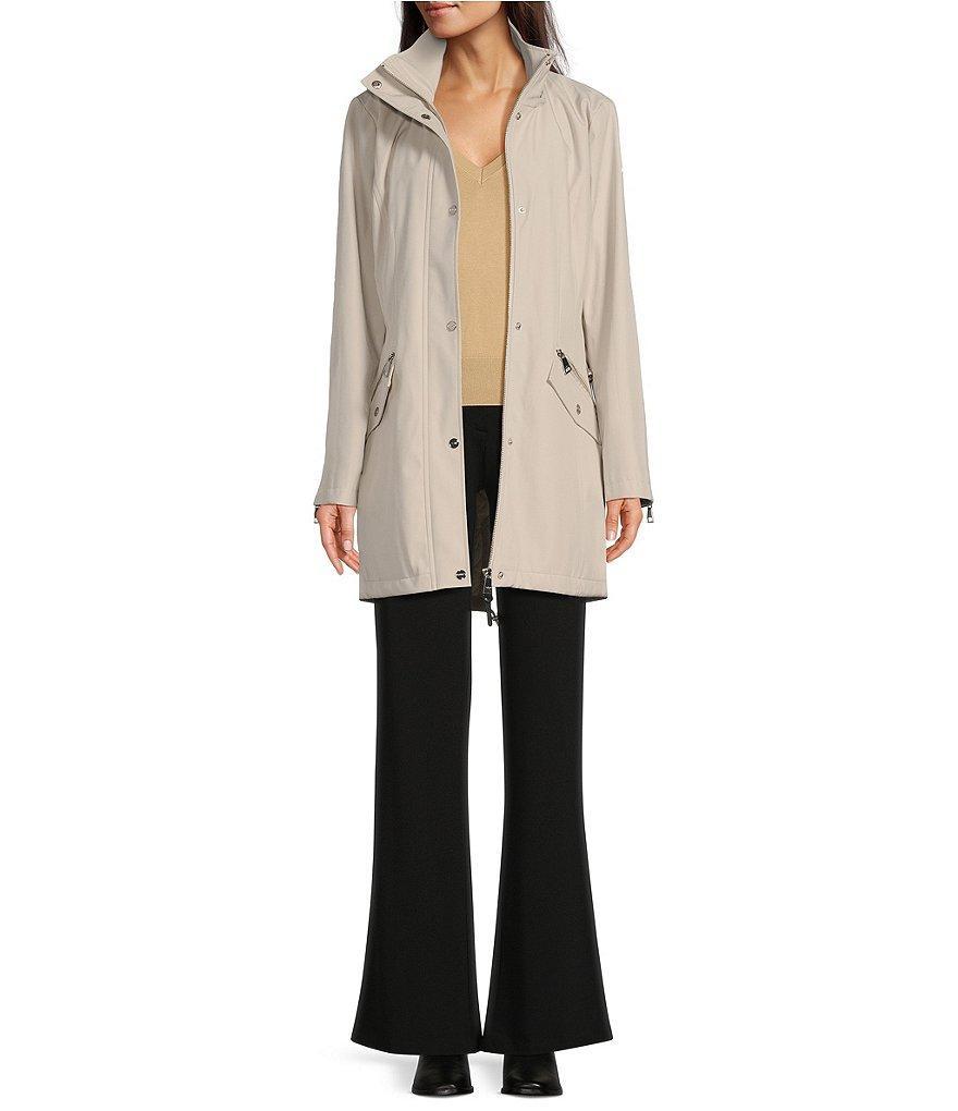 DKNY by Donna Karan Removable Faux Fur Hooded Stand Collar Water Resistant Font Zip Coat Product Image