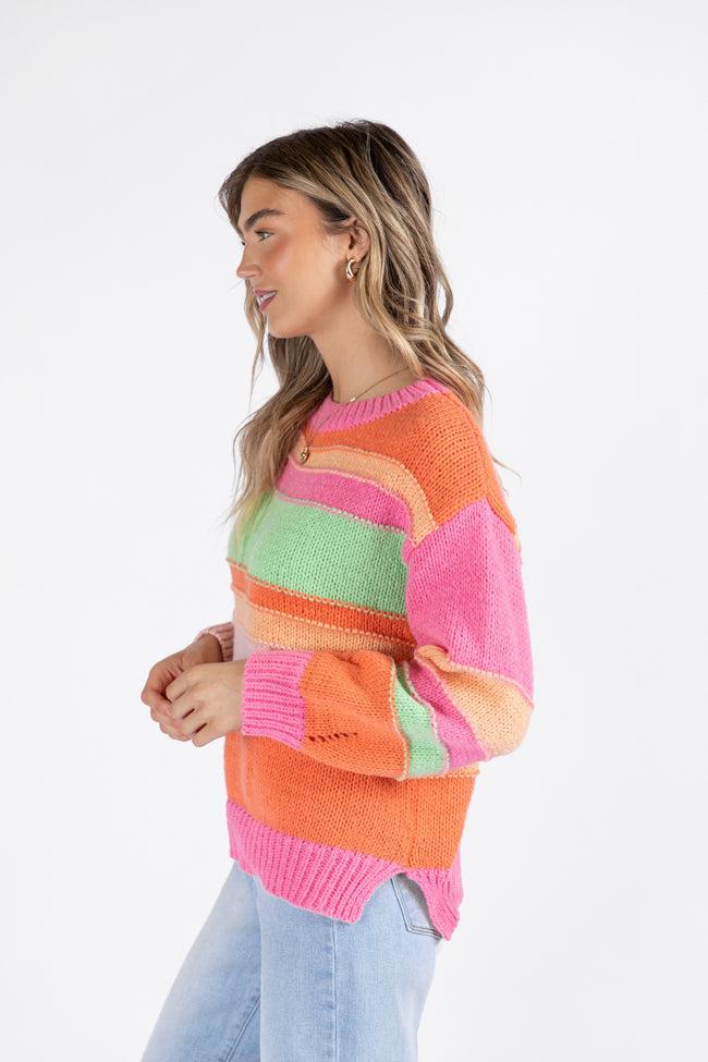 Led Me To You Bright Multi Stripe Crew Neck Sweater Product Image