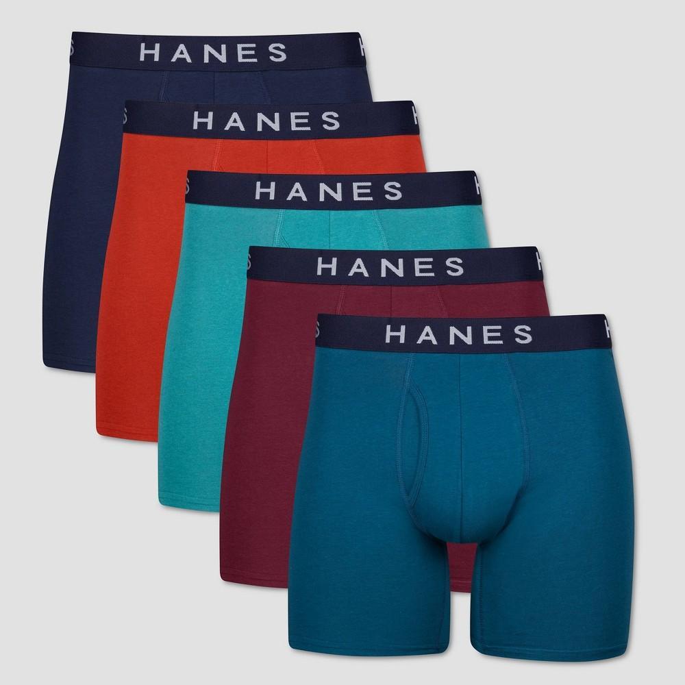 Hanes Premium Mens 5pk Boxer Briefs - Blue/Maroon/Orange XXL Product Image