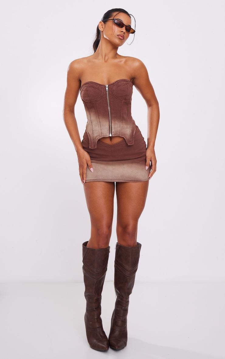 Brown Ombre Wash V Waistband Mini Skirt product image