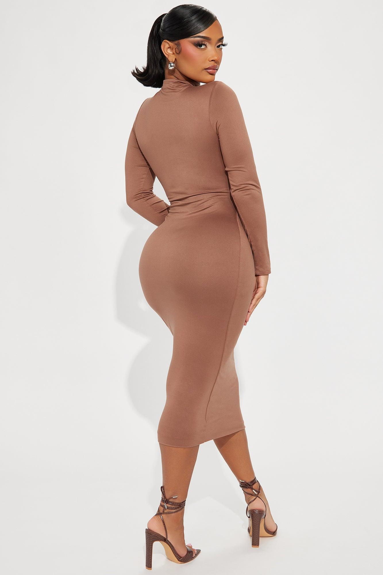 Efina Double Lined Midi Dress - Chocolate Product Image