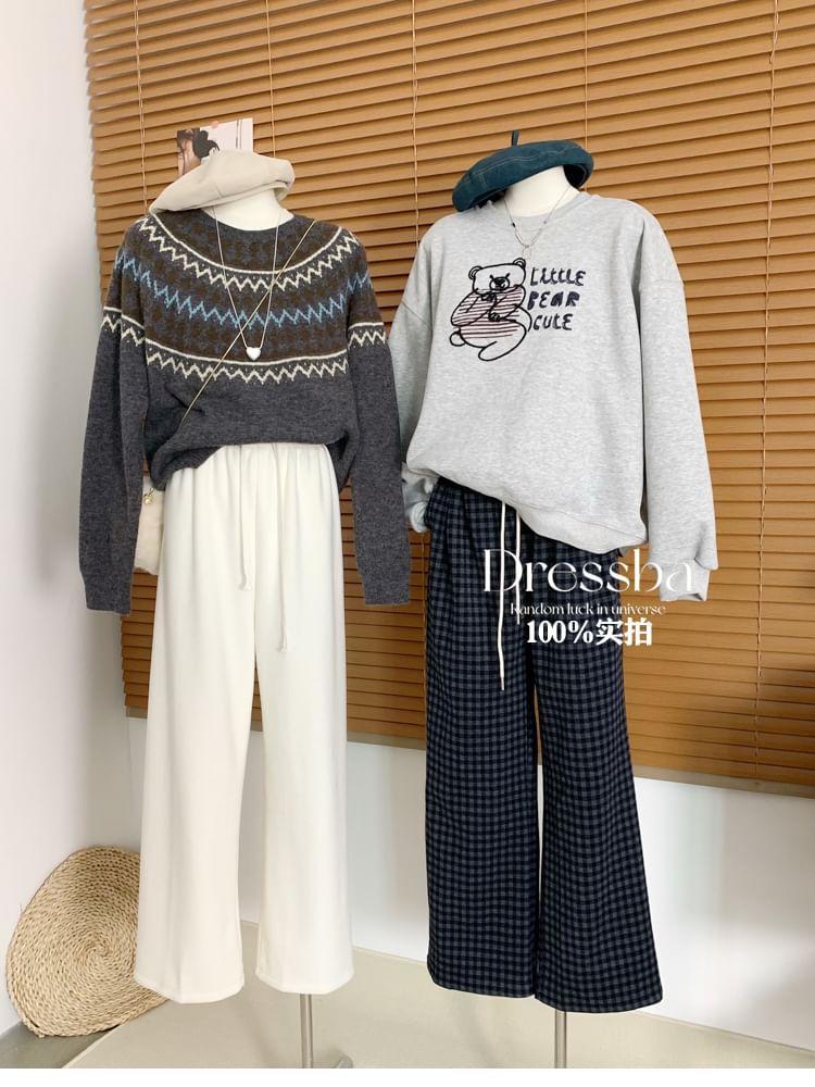 Crewneck Pattern Jacquard Sweater Product Image