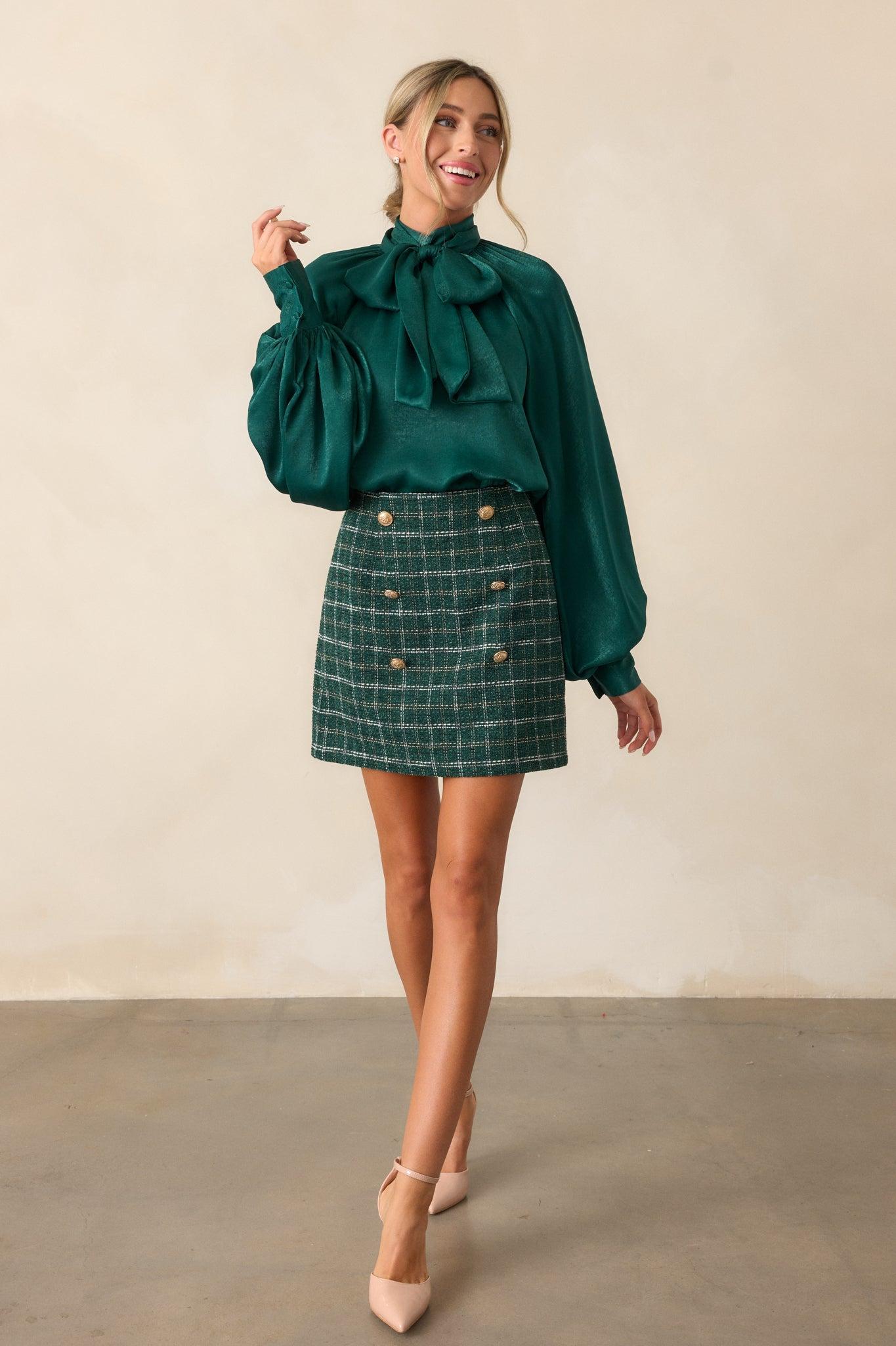 World Class Emerald Green Bow Tie Blouse Product Image