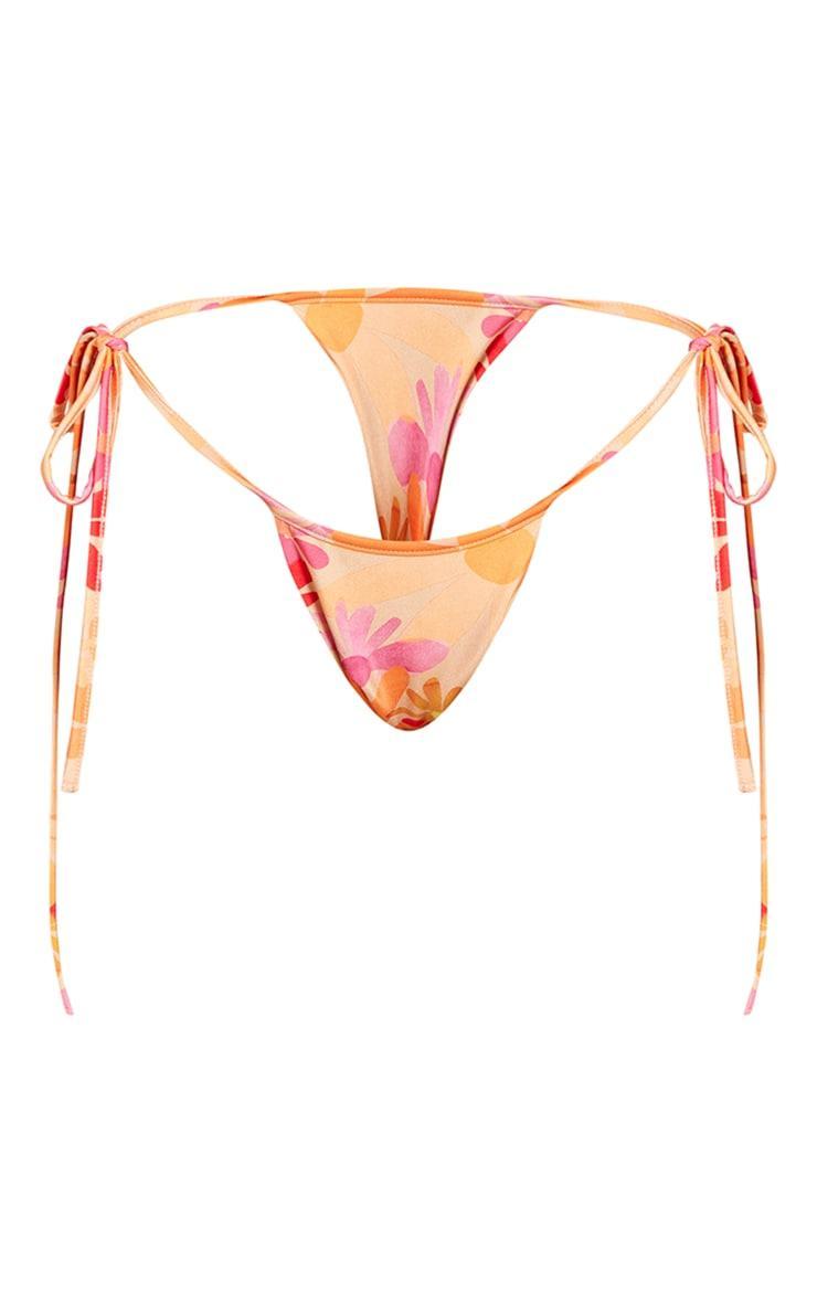 Orange Daisy Floral Print Tie Side Bikini Bottoms Product Image