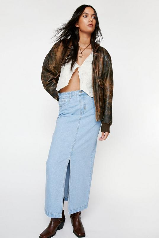 Denim Split Front Maxi Skirt Product Image