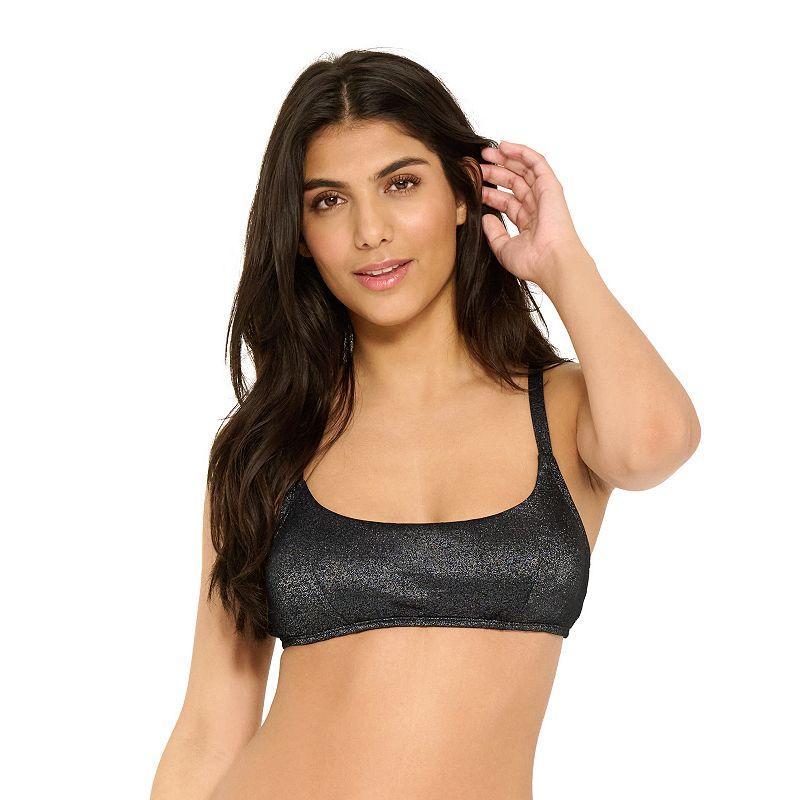 Womens Freshwater Metallic Bralette Swim Top Shine Black Product Image