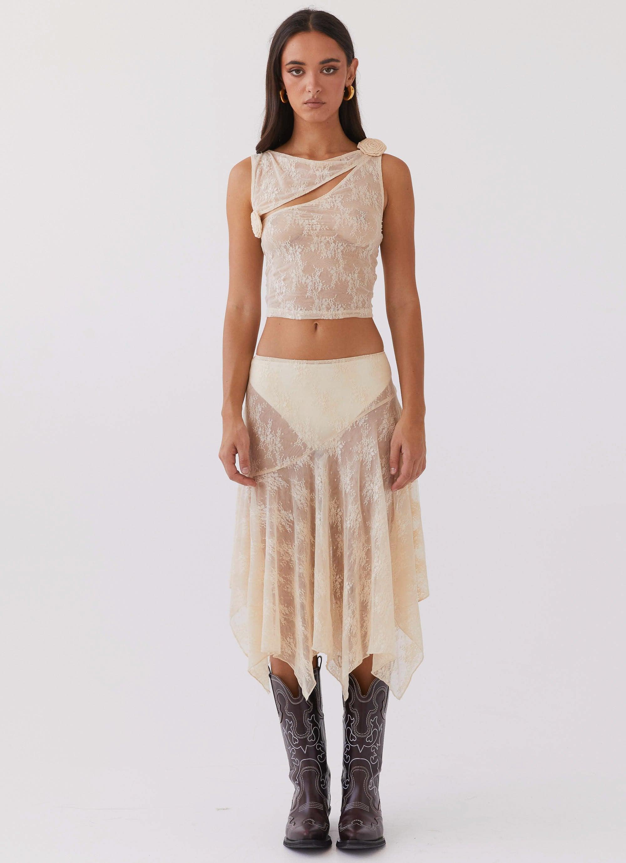 Nakia Rose Lace Top - Ivory Product Image